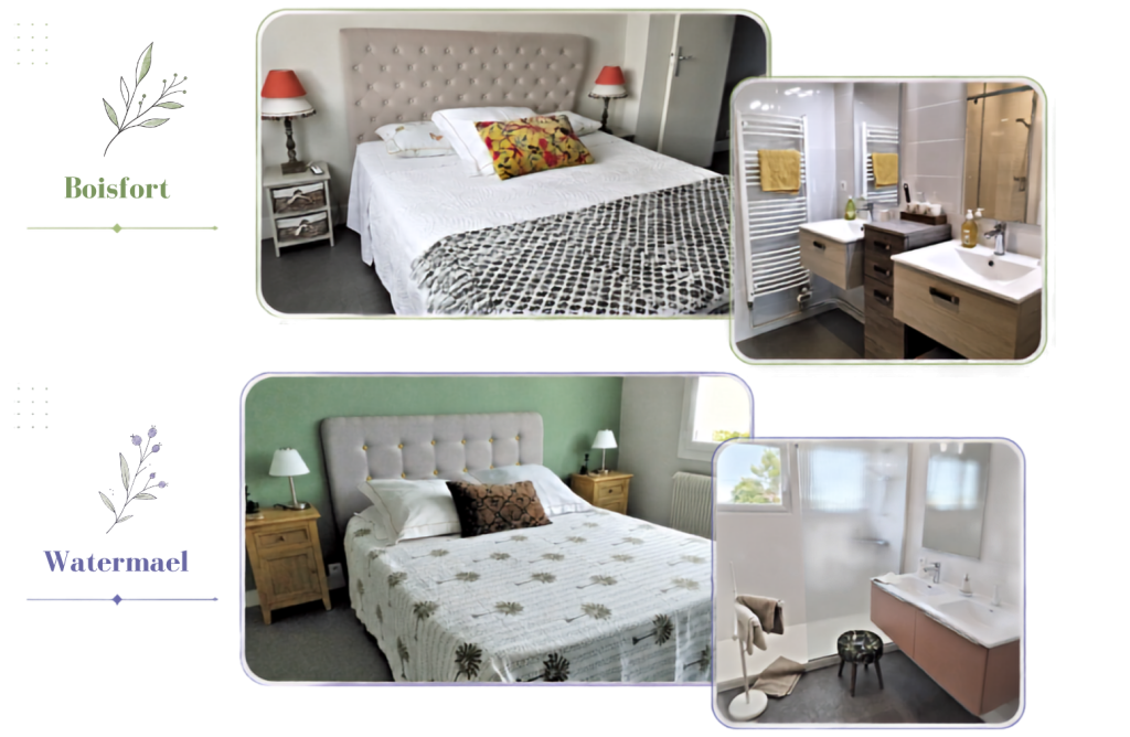 Suites Watermael et Boitfort avec leurs chambres et salles d’eau